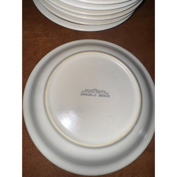 Genuine Stoneware 6" Plate With Peach Rim Stripe - Picture 2 of 3